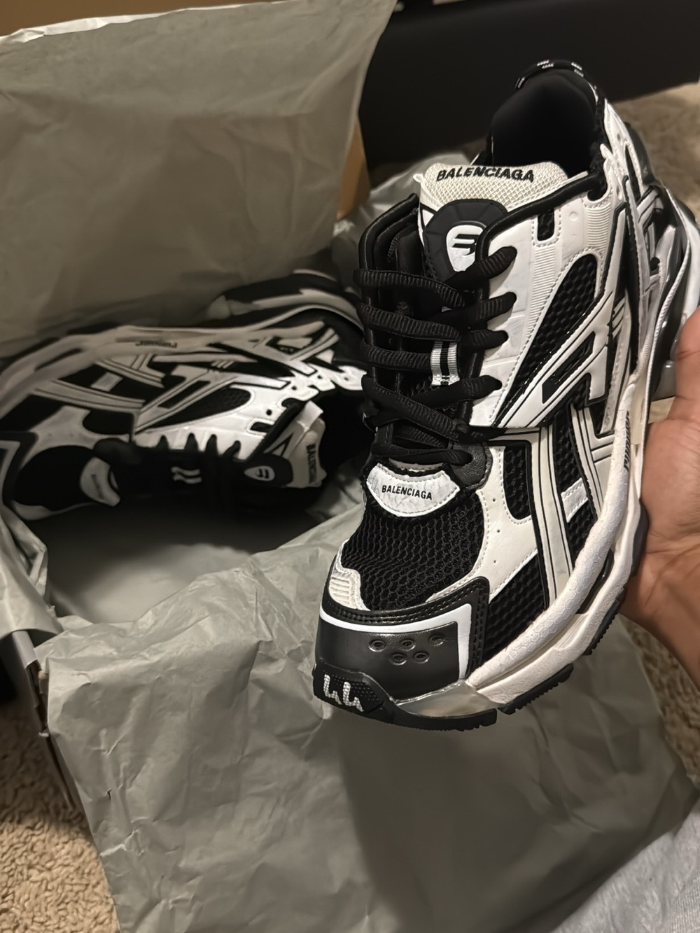 Balenciaga Chunky Track Sneakers in Black & White - Picture 3 of 7